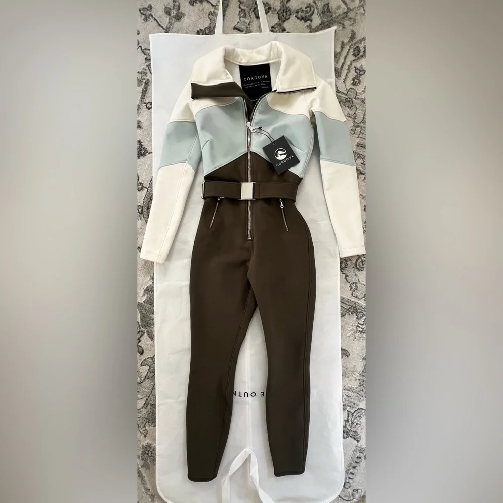 Cordova Women's Colorblock Jumpsuit - White, Blue, Brown - Picture 2 of 9